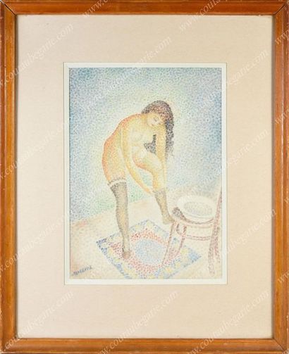 
Jeune femme à sa toilette.
Aquarelle signée...