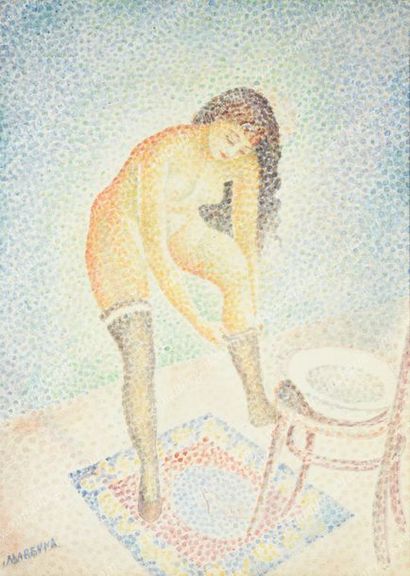 
Jeune femme à sa toilette.
Aquarelle signée...