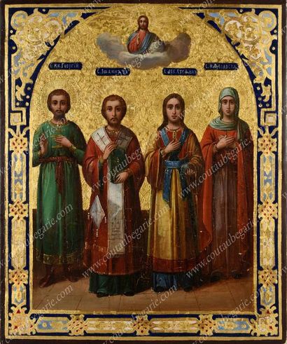 ASSEMBLÉE DE SAINTS.
Rare icône, représentant...