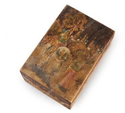 COFFRET À BIJOUX.
En bois teinté et sculpté,...