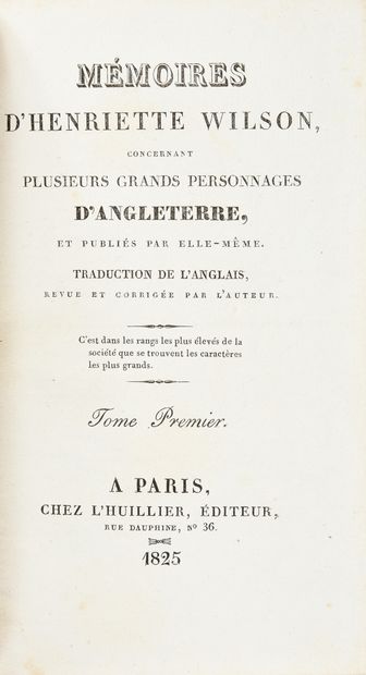 WILSON Henriette.
Mémoires concernant plusieurs...