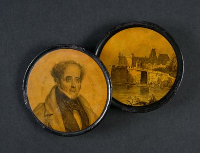 TABATIERE, CIRCA 1836.
In black papier-mâché...