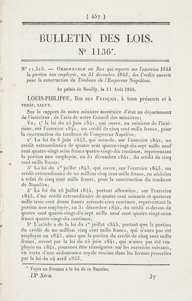 TOMB OF EMPEROR NAPOLEON.
Bulletin des Lois,...