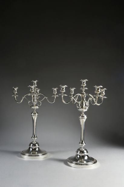 PAIR OF LARGE SILVER-PLATED CANDELABRAS FOR...