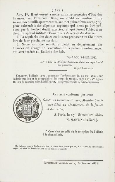 TOMB OF EMPEROR NAPOLEON.
Bulletin des Lois,...