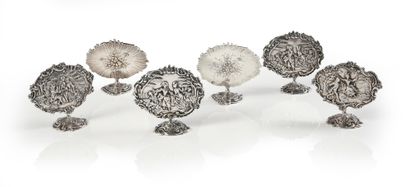 SET OF SIX MENU HOLDERS. 
 In silver plated...