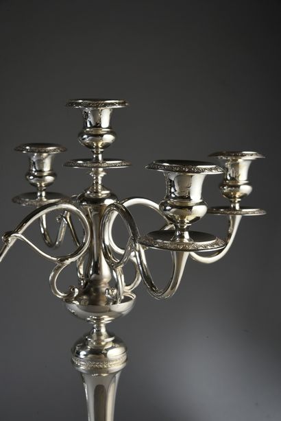 PAIR OF LARGE SILVER-PLATED CANDELABRAS FOR...