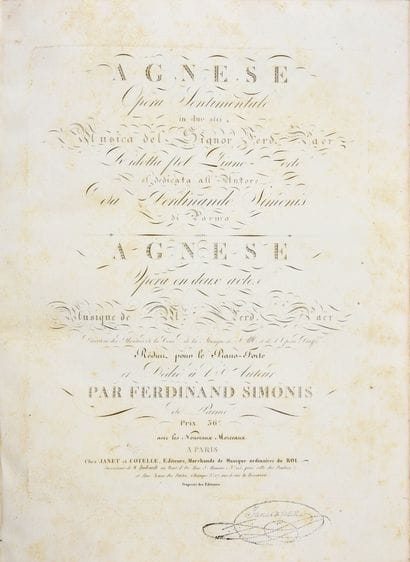 PAËR Ferdinand.
Agnès, sentimental opera...