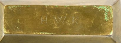 TOBACCO BOX. Rectangular gilt brass box,...