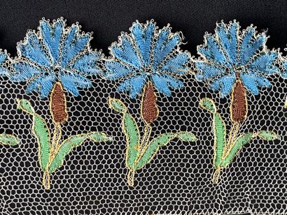 Rare polychrome Chantilly border, spindles,...