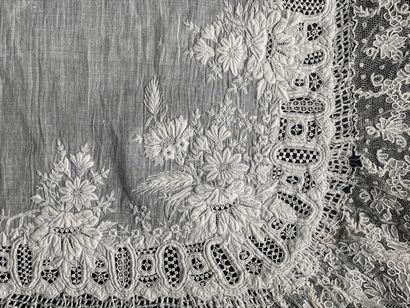Two embroidered handkerchiefs and needle...
