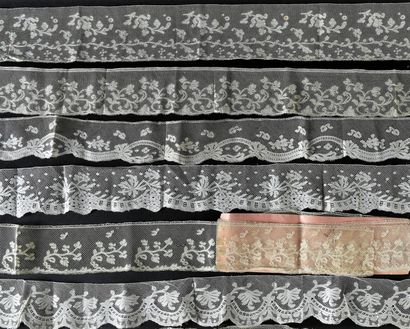 Seventeen Valenciennes lace borders, bobbins,...