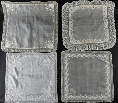 Four large embroidered handkerchiefs, 1st...