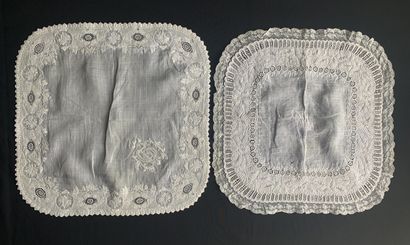 Two embroidered handkerchiefs, 2nd half of...
