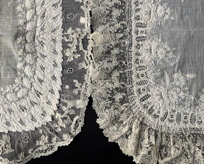 Two embroidered handkerchiefs and needle...