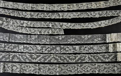 Six Brussels lace borders, bobbins, 2nd half...