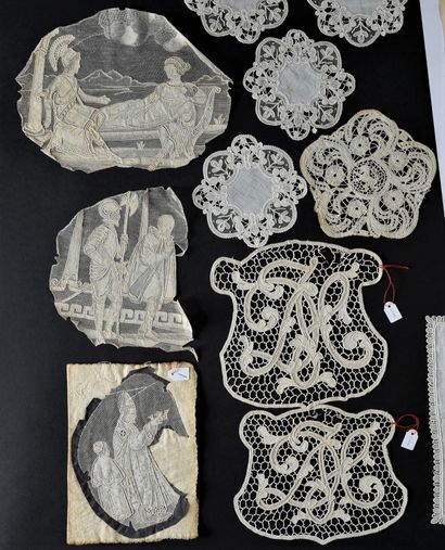 Handkerchiefs and lace inlays, Point de Gaze,...