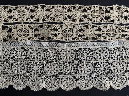Two lengths of needle lace, Italy, end of...