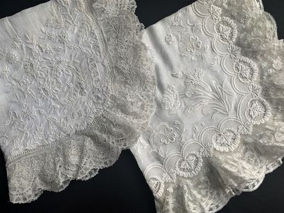 Two embroidered handkerchiefs and needle...
