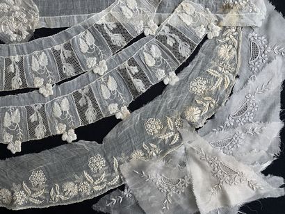 Collar, ruffles, cuffs in white embroidery...