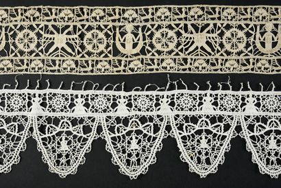 Two large needle lace borders, 1st half of...