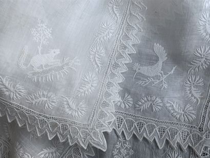 Two large embroidered handkerchiefs, 1st...