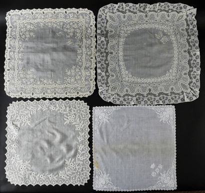 Four large embroidered handkerchiefs, 1st...