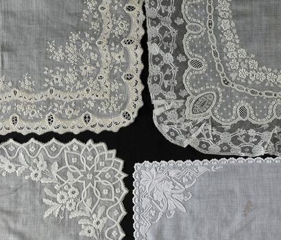 Four large embroidered handkerchiefs, 1st...