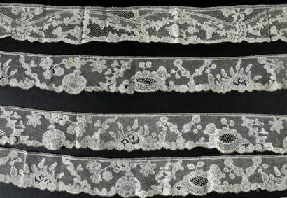 Six Brussels lace borders, bobbins, 2nd half...