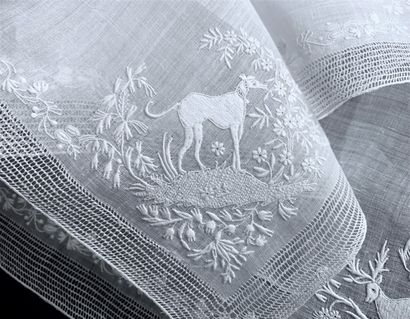 Two large embroidered handkerchiefs, 1st...