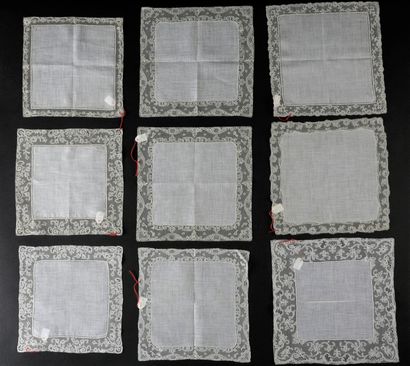 Eight handkerchiefs in Malines lace, Belgium,...