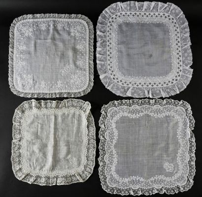 Four embroidered handkerchiefs, 2nd half...