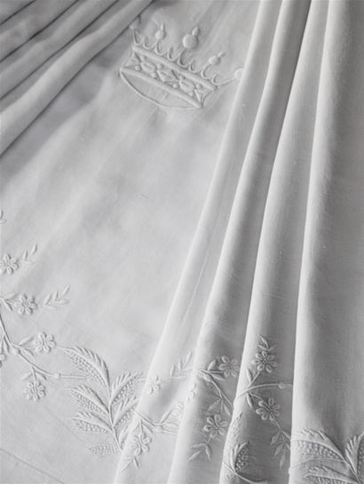 Large embroidered sheet, Viscount's crown,...