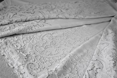 Sheet and two pillowcases in Richelieu embroidery,...
