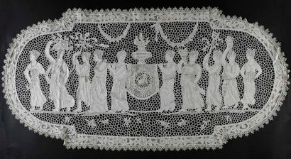Center and table runners, bobbin lace surround,...