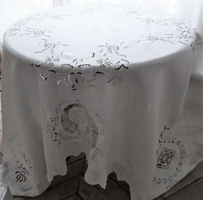 Embroidered square tablecloth, 1st half of...