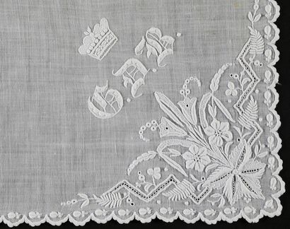 Four large embroidered handkerchiefs, 1st...