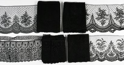 Four large Chantilly and Cluny bobbin lace...