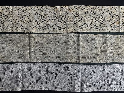 Three borders in Binche lace, spindles, circa...