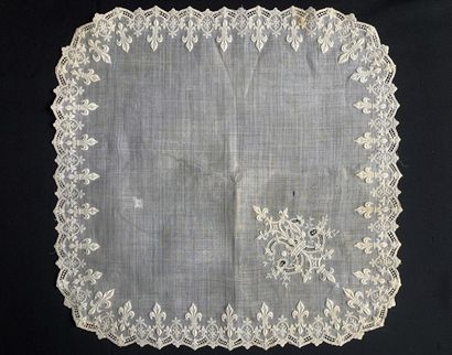Three embroidered handkerchiefs, France,...