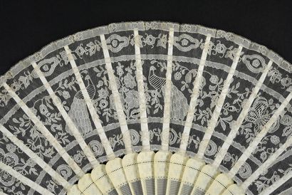 Folded lace fan, peacocks and butterflies,...
