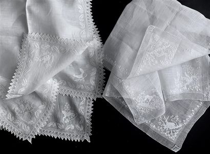 Two large embroidered handkerchiefs, 1st...