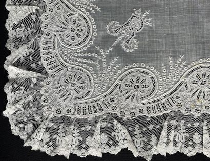 Three embroidered handkerchiefs, France,...