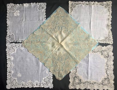 Five handkerchiefs, Point de Gaze and Duchesse,...