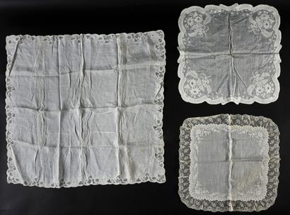 Three embroidered handkerchiefs, 2nd half...