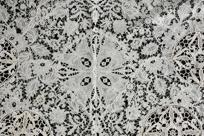 Lace tablecloth, spindles and needle, Belgium,...