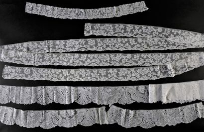 Three borders in Brussels lace, spindles,...