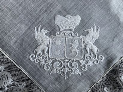 
Two handkerchiefs embroidered with the arms...