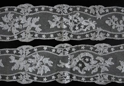 Two pairs of Brussels lace barbs, spindles,...