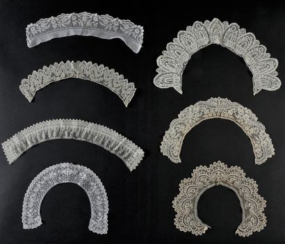 Seven collars in Alençon lace, needlepoint,...